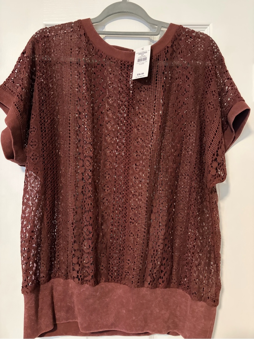 Buckle Crochet Short-Sleeve Top - Rust Brown